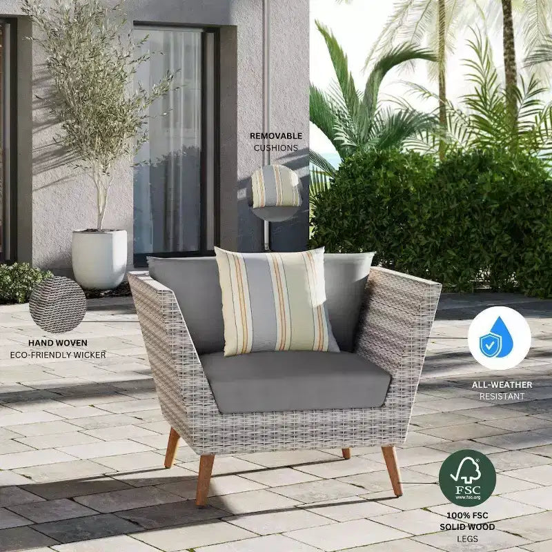 Juego de muebles de conversación para patio al aire libre Amazonia de 3 piezas de mimbre para todo clima con cojines