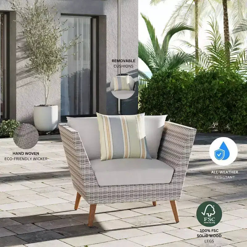 Juego de muebles de conversación para patio al aire libre Amazonia de 3 piezas de mimbre para todo clima con cojines