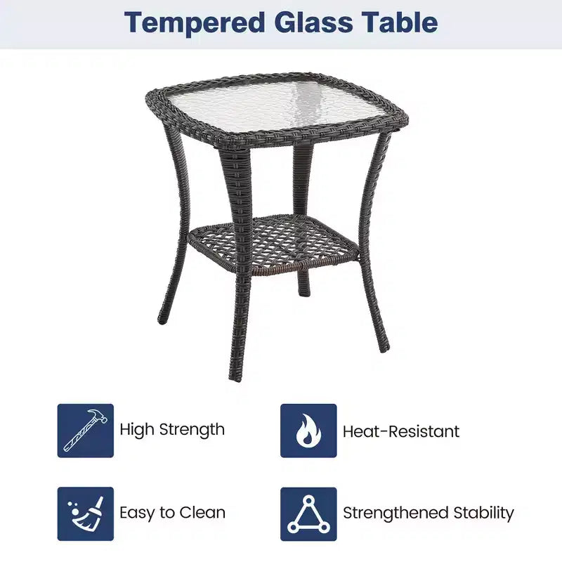 Juego de patio de 3 piezas Whizmax para exteriores con silla mecedora giratoria 360 grados, juego de 2 sillas mecedoras giratorias con mesa auxiliar de ratán, cojín azul