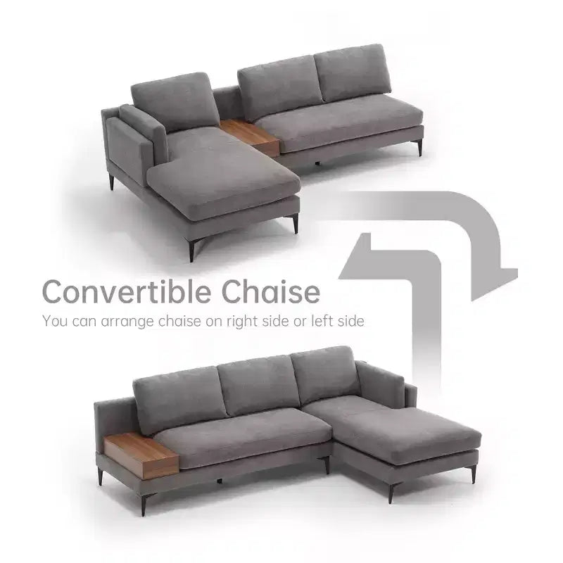 Minimalist 3 Seater L Shaped Sectional Sofa Reverisble Lounge Chaise for Living Room - Morden Fort