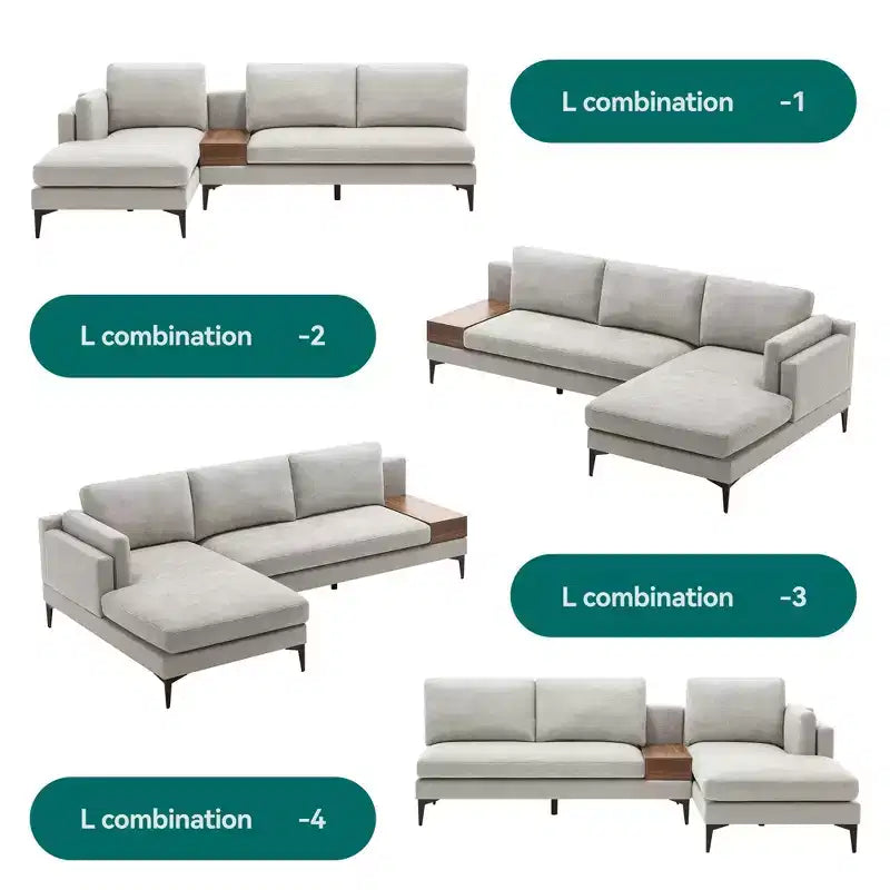 Minimalist 3 Seater L Shaped Sectional Sofa Reverisble Lounge Chaise for Living Room - Morden Fort