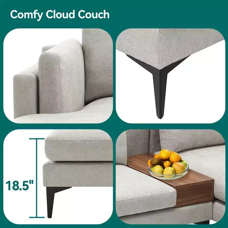 Minimalist 3 Seater L Shaped Sectional Sofa Reverisble Lounge Chaise for Living Room - Morden Fort