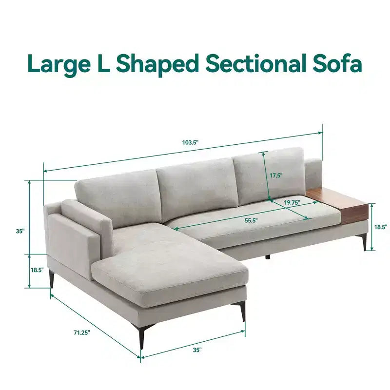 Minimalist 3 Seater L Shaped Sectional Sofa Reverisble Lounge Chaise for Living Room - Morden Fort