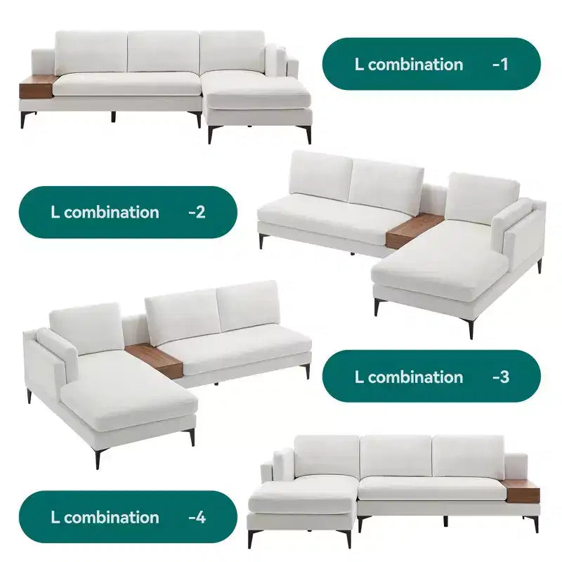 Minimalist 3 Seater L Shaped Sectional Sofa Reverisble Lounge Chaise for Living Room - Morden Fort