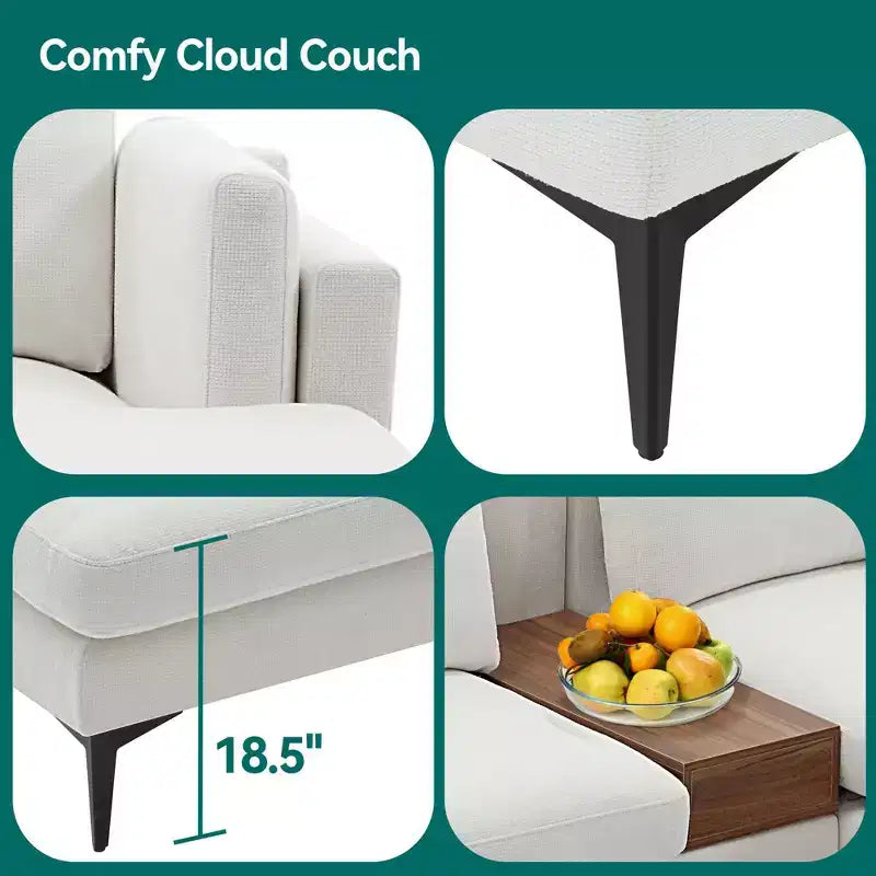 Minimalist 3 Seater L Shaped Sectional Sofa Reverisble Lounge Chaise for Living Room - Morden Fort