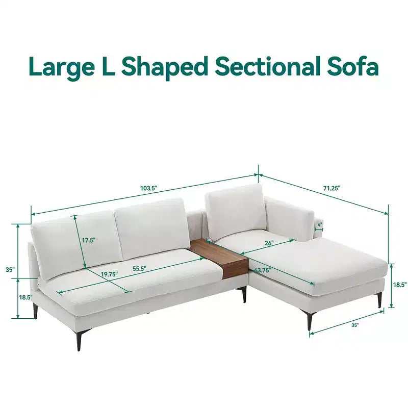 Minimalist 3 Seater L Shaped Sectional Sofa Reverisble Lounge Chaise for Living Room - Morden Fort