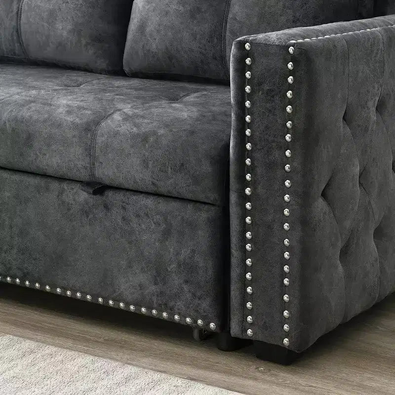 Velvet Sectional Sleeper Sofa Bed Button Tufted Couch with Reversible Storage Chaise - Morden Fort