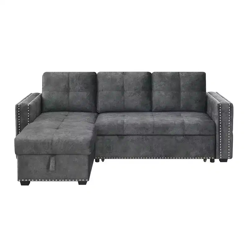 Velvet Sectional Sleeper Sofa Bed Button Tufted Couch with Reversible Storage Chaise - Morden Fort