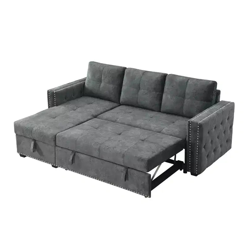 Velvet Sectional Sleeper Sofa Bed Button Tufted Couch with Reversible Storage Chaise - Morden Fort