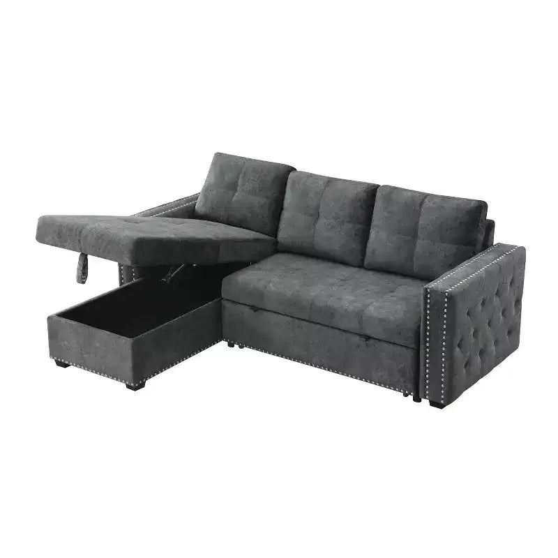 Velvet Sectional Sleeper Sofa Bed Button Tufted Couch with Reversible Storage Chaise - Morden Fort