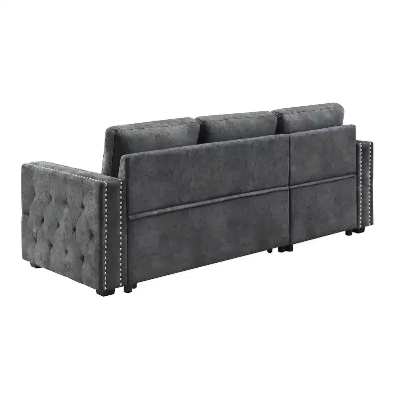 Velvet Sectional Sleeper Sofa Bed Button Tufted Couch with Reversible Storage Chaise - Morden Fort
