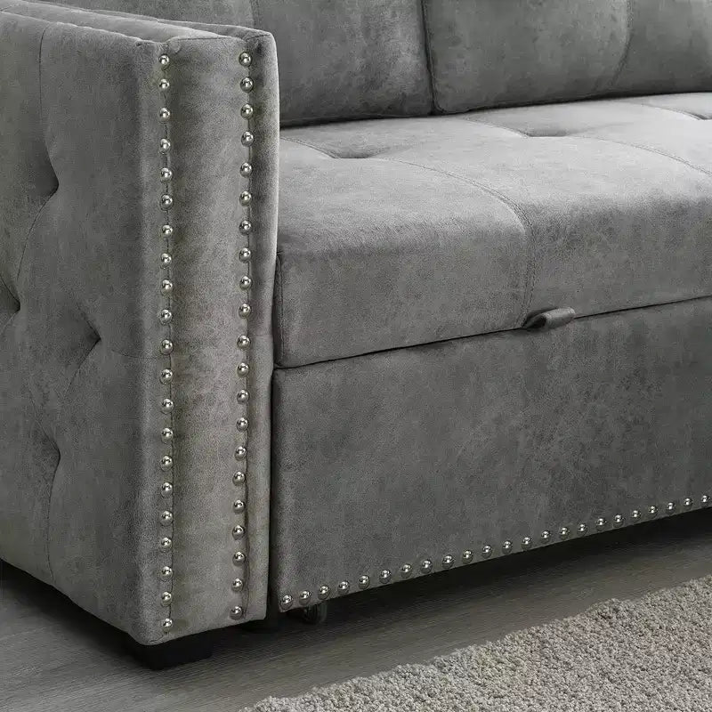 Velvet Sectional Sleeper Sofa Bed Button Tufted Couch with Reversible Storage Chaise - Morden Fort
