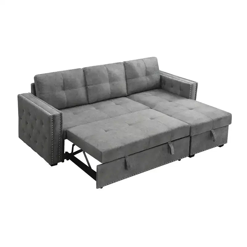 Velvet Sectional Sleeper Sofa Bed Button Tufted Couch with Reversible Storage Chaise - Morden Fort