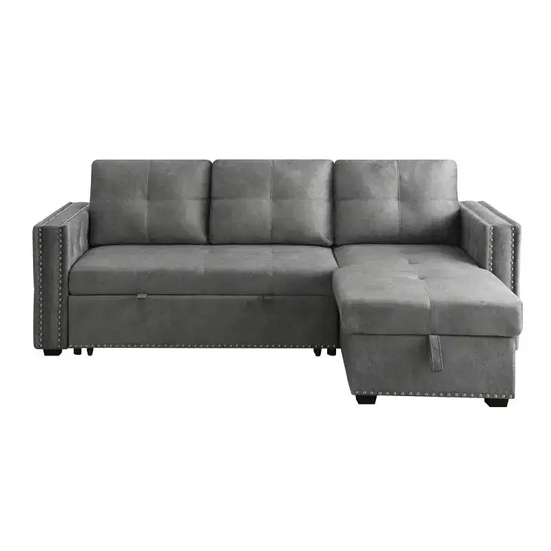 Velvet Sectional Sleeper Sofa Bed Button Tufted Couch with Reversible Storage Chaise - Morden Fort