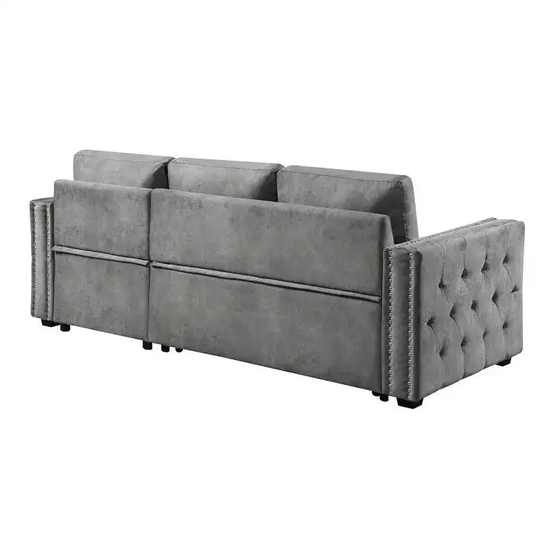 Velvet Sectional Sleeper Sofa Bed Button Tufted Couch with Reversible Storage Chaise - Morden Fort
