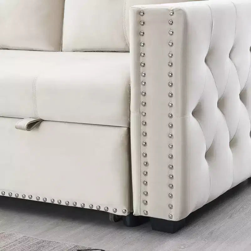 Velvet Sectional Sleeper Sofa Bed Button Tufted Couch with Reversible Storage Chaise - Morden Fort
