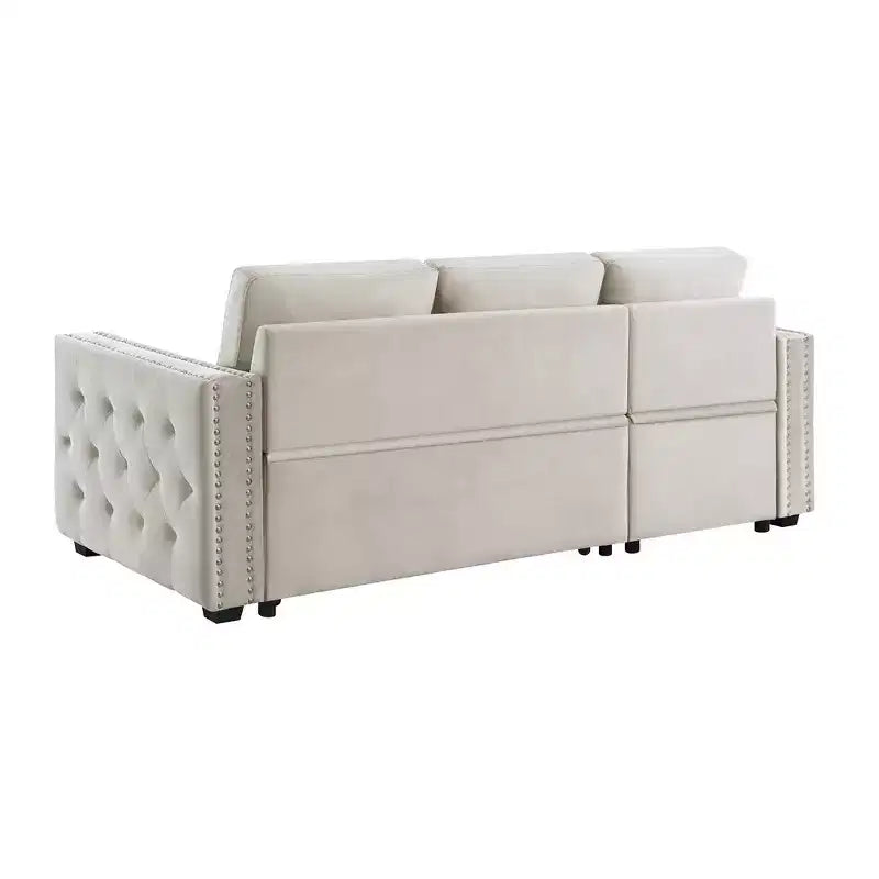 Velvet Sectional Sleeper Sofa Bed Button Tufted Couch with Reversible Storage Chaise - Morden Fort