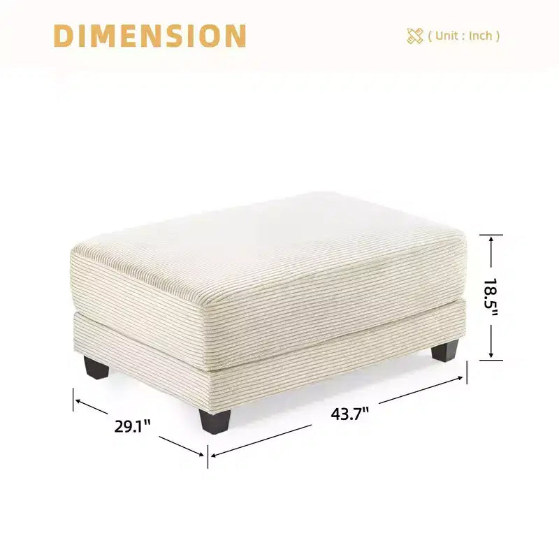 Hyleory 112'' Corduroy Sectional Sofa Bench with two ottomans and Storage side table living room