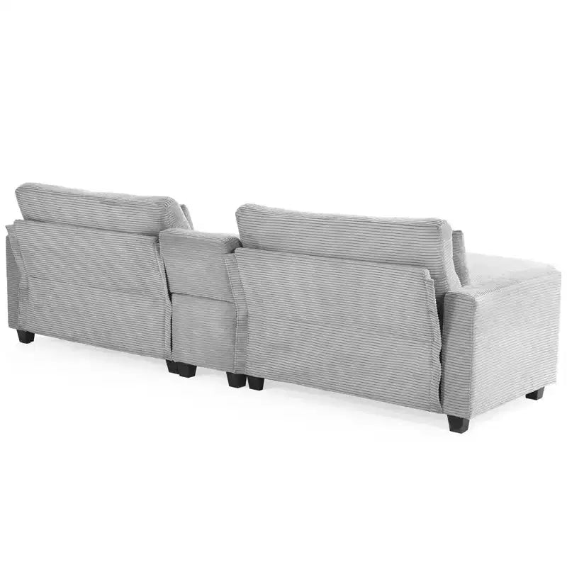 Hyleory 112'' Corduroy Sectional Sofa Bench with two ottomans and Storage side table living room