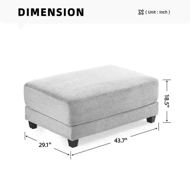 Hyleory 112'' Corduroy Sectional Sofa Bench with two ottomans and Storage side table living room