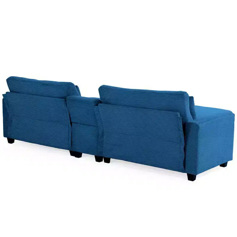 Hyleory 112'' Corduroy Sectional Sofa Bench with two ottomans and Storage side table living room