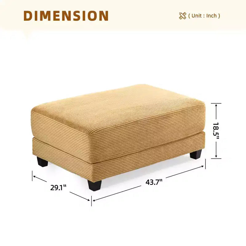 Hyleory 112'' Corduroy Sectional Sofa Bench with two ottomans and Storage side table living room
