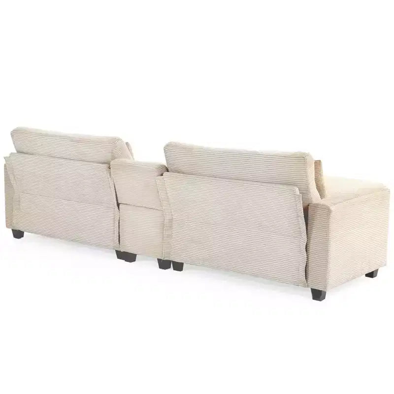 Hyleory 112'' Corduroy Sectional Sofa Bench with two ottomans and Storage side table living room
