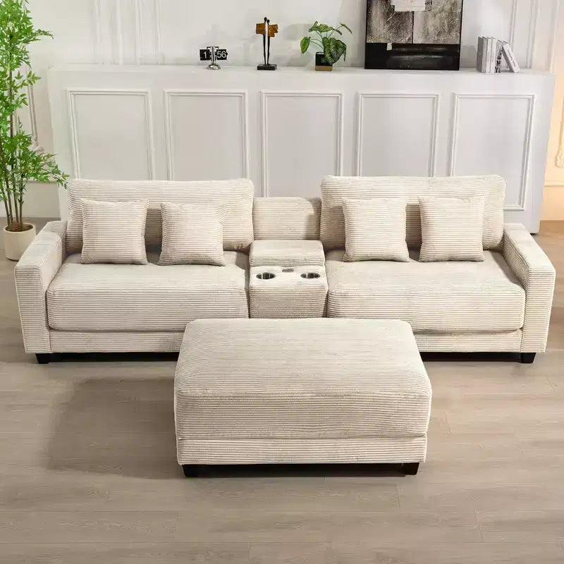 Hyleory 3 - Piece 112'' Corduroy Sectional Sofa with ottoman for living room