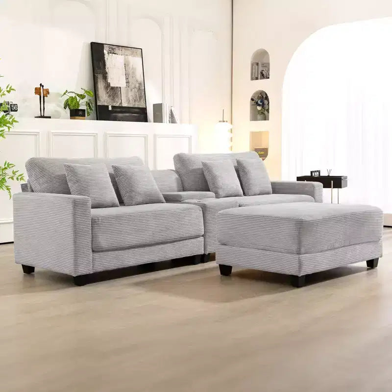 Hyleory 3 - Piece 112'' Corduroy Sectional Sofa with ottoman for living room