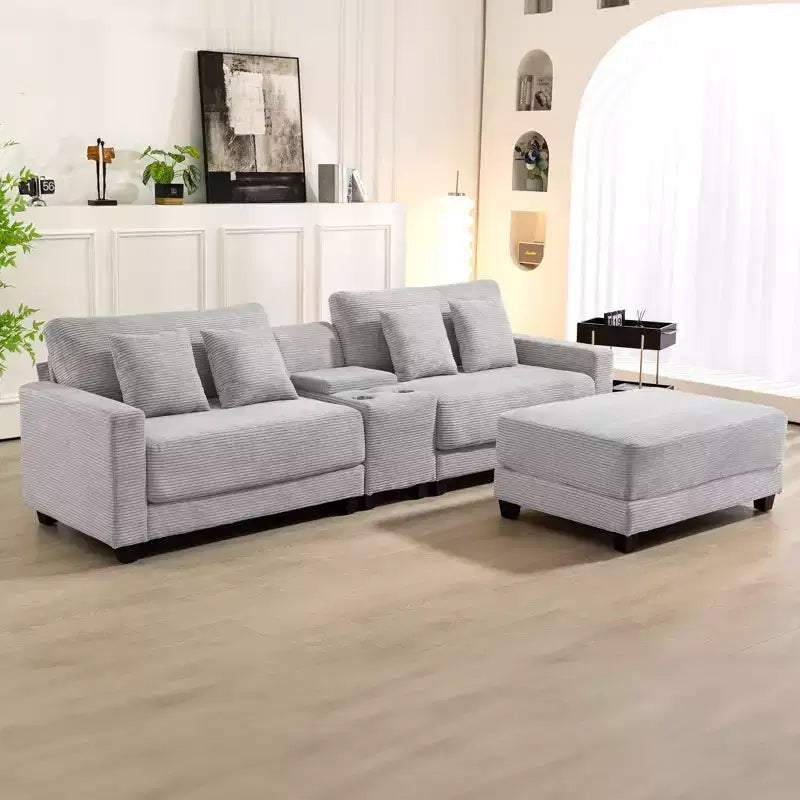 Hyleory 3 - Piece 112'' Corduroy Sectional Sofa with ottoman for living room