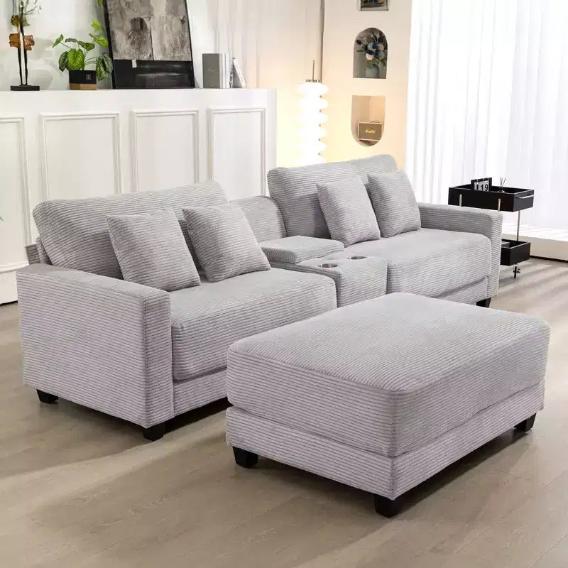 Hyleory 3 - Piece 112'' Corduroy Sectional Sofa with ottoman for living room