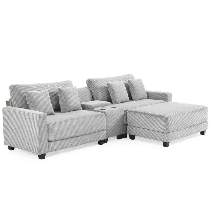 Hyleory 3 - Piece 112'' Corduroy Sectional Sofa with ottoman for living room