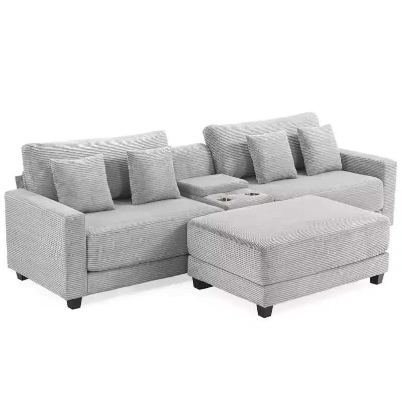 Hyleory 3 - Piece 112'' Corduroy Sectional Sofa with ottoman for living room