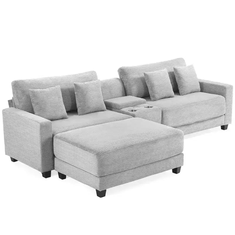 Hyleory 3 - Piece 112'' Corduroy Sectional Sofa with ottoman for living room