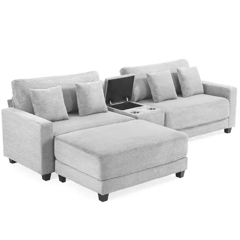 Hyleory 3 - Piece 112'' Corduroy Sectional Sofa with ottoman for living room