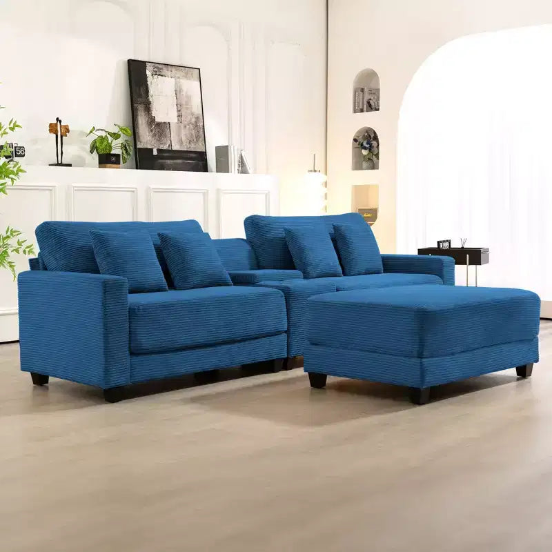 Hyleory 3 - Piece 112'' Corduroy Sectional Sofa with ottoman for living room