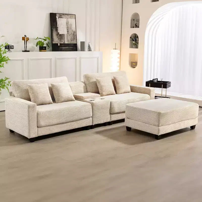 Hyleory 3 - Piece 112'' Corduroy Sectional Sofa with ottoman for living room