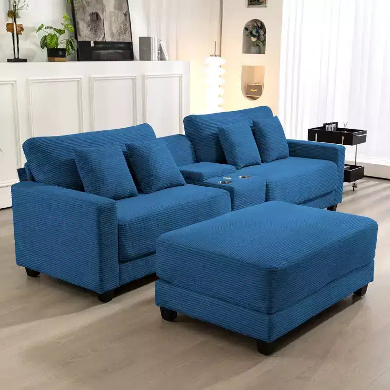 Hyleory 3 - Piece 112'' Corduroy Sectional Sofa with ottoman for living room