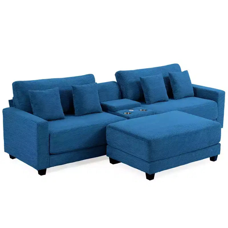 Hyleory 3 - Piece 112'' Corduroy Sectional Sofa with ottoman for living room
