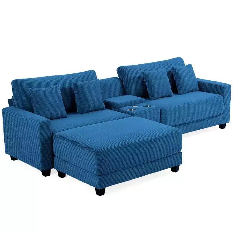 Hyleory 3 - Piece 112'' Corduroy Sectional Sofa with ottoman for living room