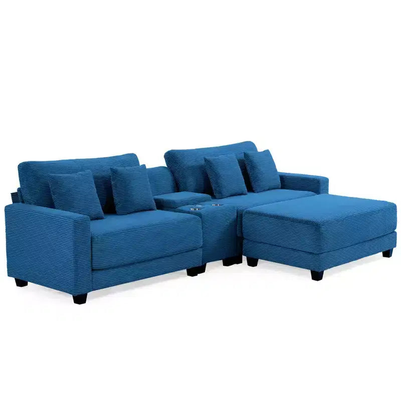 Hyleory 3 - Piece 112'' Corduroy Sectional Sofa with ottoman for living room