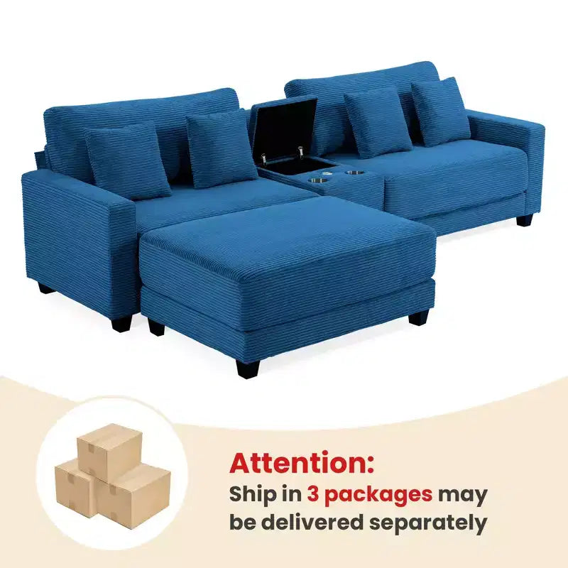 Hyleory 3 - Piece 112'' Corduroy Sectional Sofa with ottoman for living room