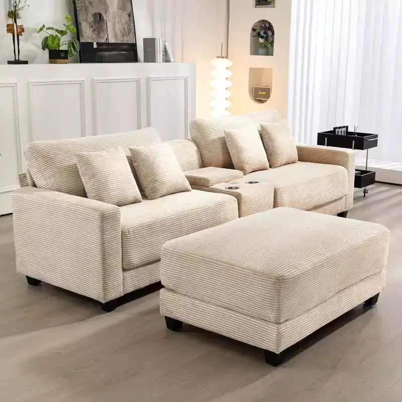 Hyleory 3 - Piece 112'' Corduroy Sectional Sofa with ottoman for living room