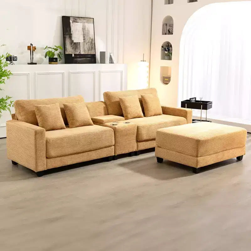 Hyleory 3 - Piece 112'' Corduroy Sectional Sofa with ottoman for living room