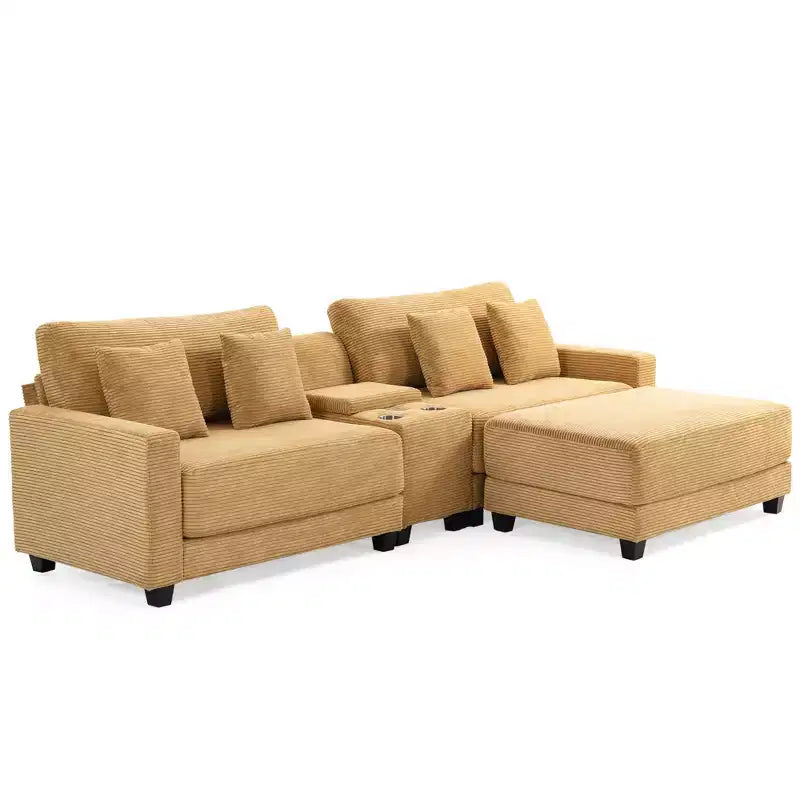 Hyleory 3 - Piece 112'' Corduroy Sectional Sofa with ottoman for living room