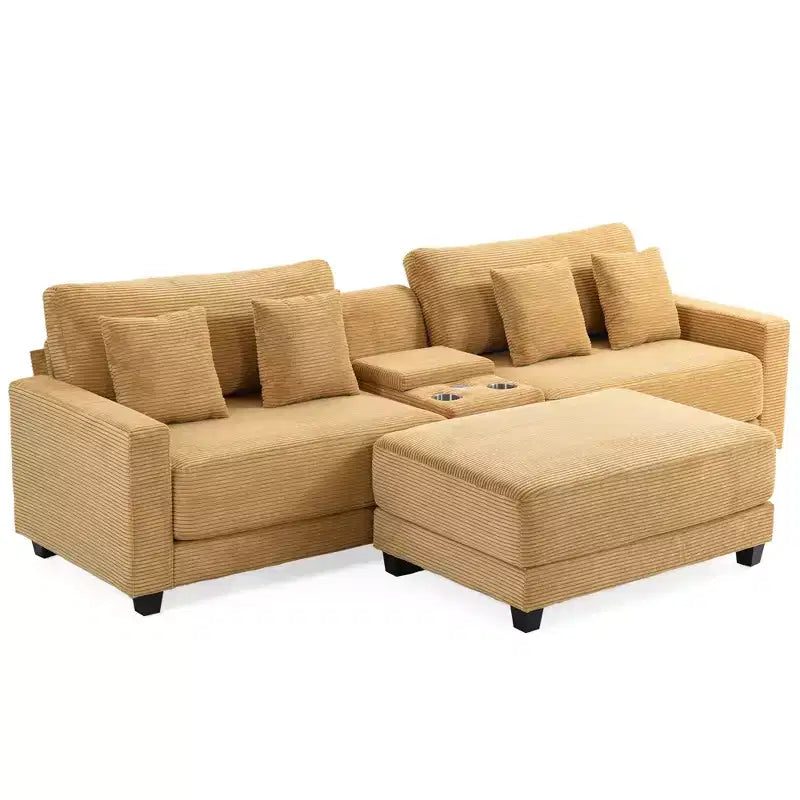 Hyleory 3 - Piece 112'' Corduroy Sectional Sofa with ottoman for living room