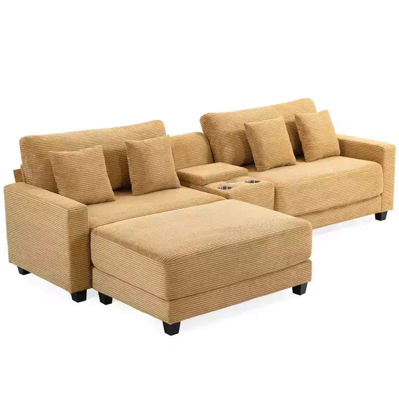 Hyleory 3 - Piece 112'' Corduroy Sectional Sofa with ottoman for living room