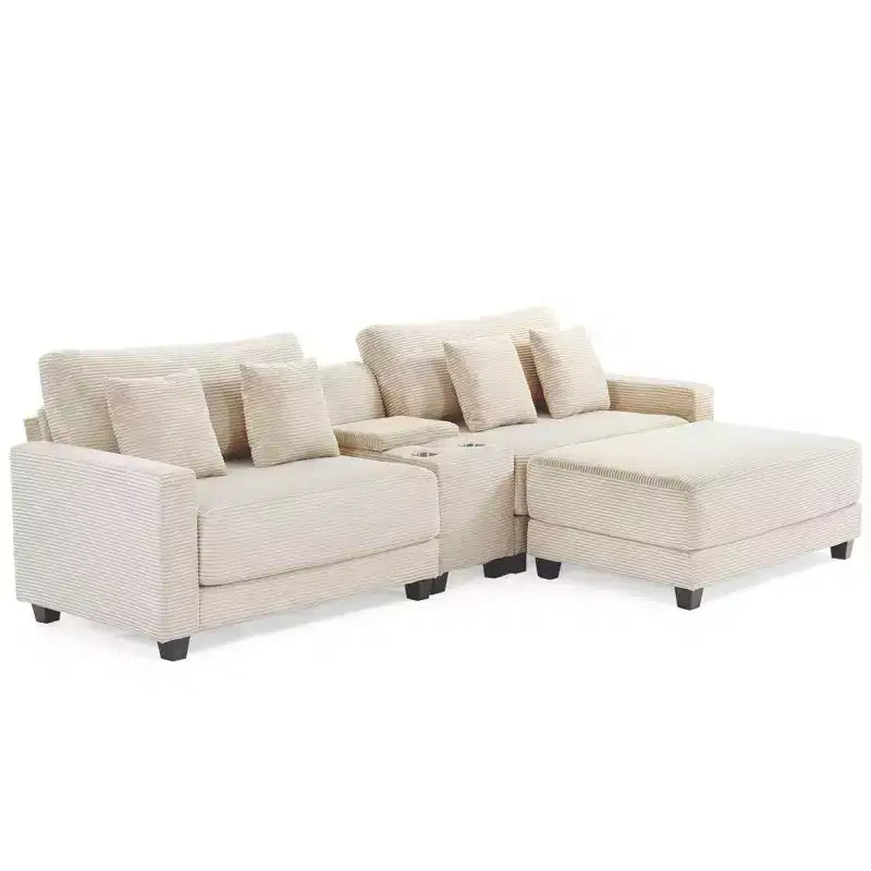 Hyleory 3 - Piece 112'' Corduroy Sectional Sofa with ottoman for living room