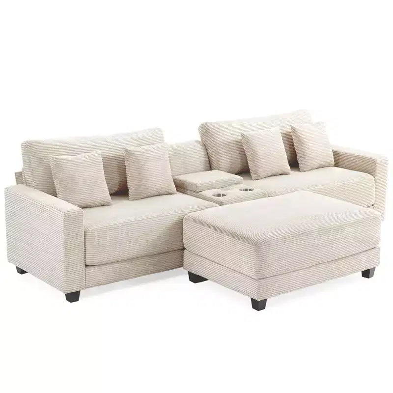 Hyleory 3 - Piece 112'' Corduroy Sectional Sofa with ottoman for living room