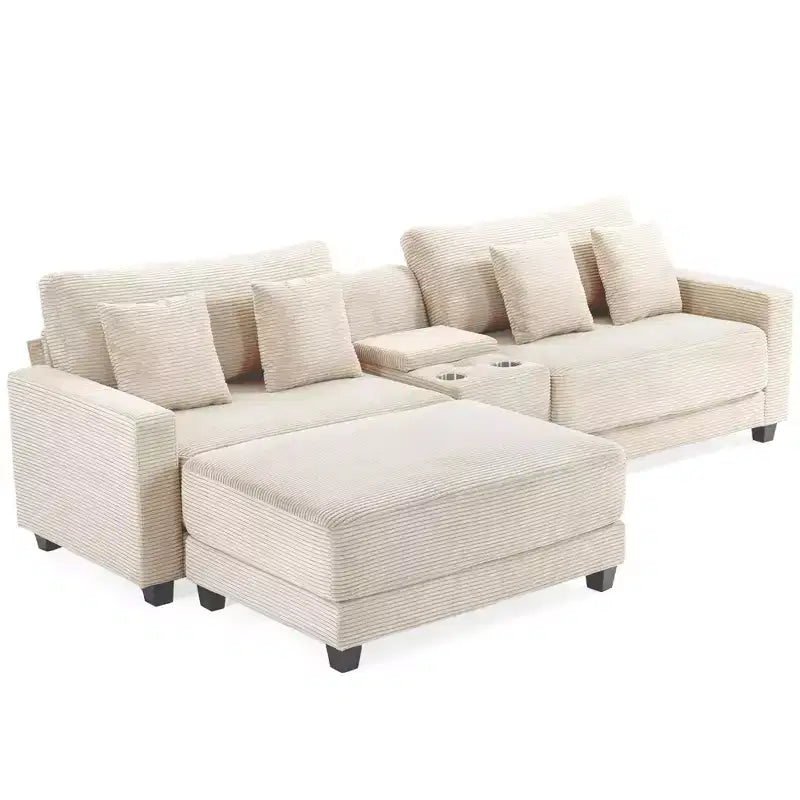 Hyleory 3 - Piece 112'' Corduroy Sectional Sofa with ottoman for living room